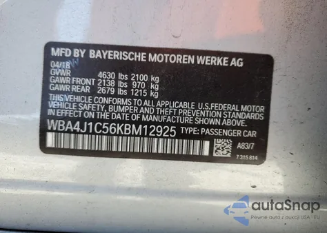 2019 BMW 430I Gran Coupe z USA, uszkodzony, nr VIN WBA4J1C56KBM12925